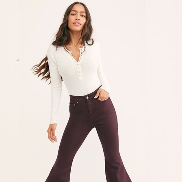 Free People Denim - We The Free Burgundy CRVY High Rise Flare Jeans